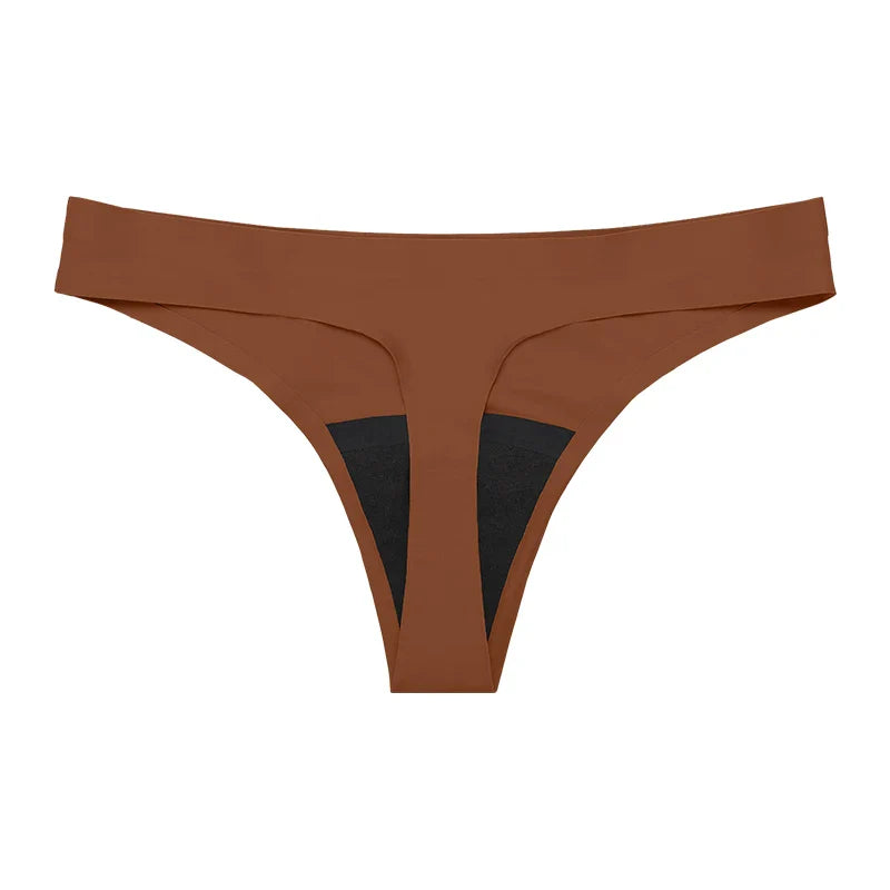 New Design Seamless Low Waist Leak-Proof Menstrual Thong Panties – 4 Layer Washable, Light Flow Period Underwear for Women