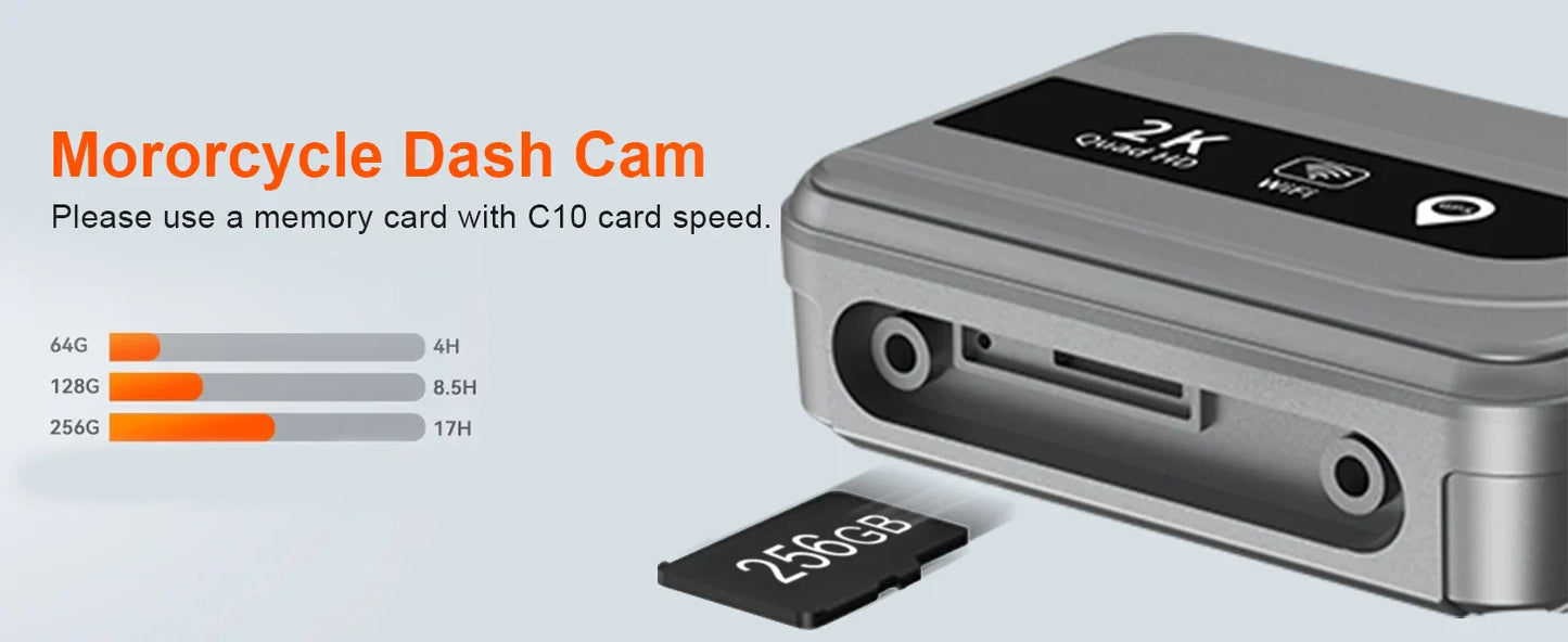 Motorcycle 2K Front & Rear DVR Dash Cam – WiFi GPS, Waterproof Full-Body Video Recorder Black Box