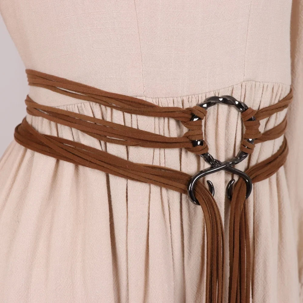 Women’s Bohemian Rope Belt - Adjustable Braided Waist Belt with Fringe and Loop Knot
