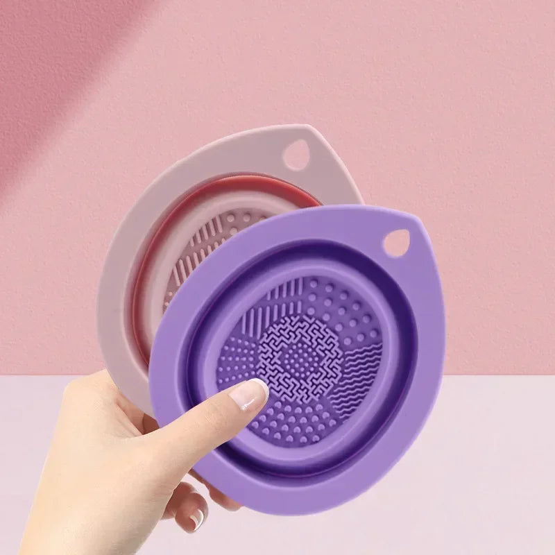 Silicone Makeup Brush Cleaner Bowl – Folding Powder Puff & Eyeshadow Brush Washing Mat, Soft Beauty Scrubber Tool
