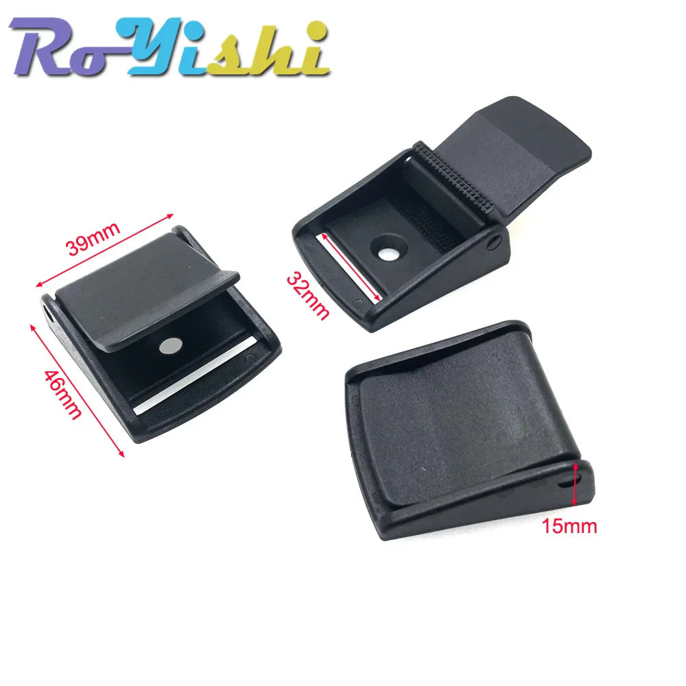 5Pcs Plastic Cam Buckle Set – Adjustable Black Toggle Clips for Backpack Straps & Webbing (5/8”–2” Sizes)