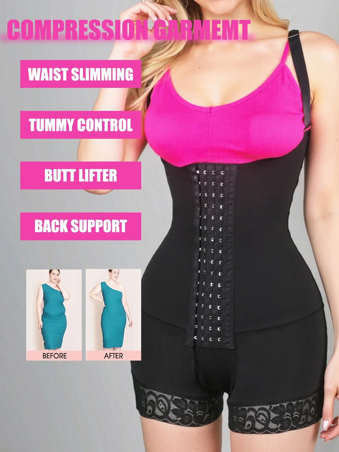 Women’s Compression Body Shaper – Colombian Fajas Butt Lifter Slimming Corset for Post-Surgery Support