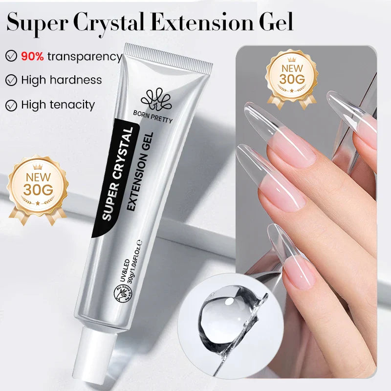 BORN PRETTY 15ml Clear Non-Stick Hand Extension Gel - 3D Shaping Nail Art, Milky Jelly Hard Gel for Fake Nails