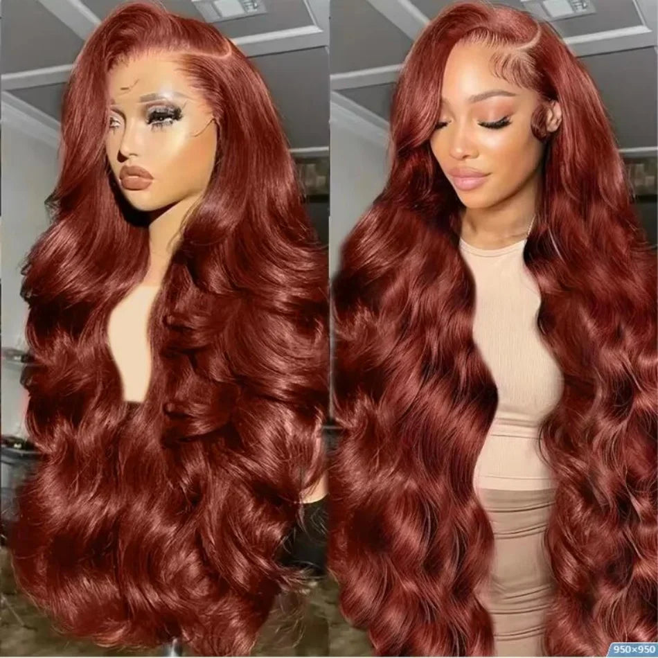 HD 13x4 Reddish Brown Lace Front Wig – Glueless Brazilian Body Wave Human Hair Wig, Red Brown Lace Frontal