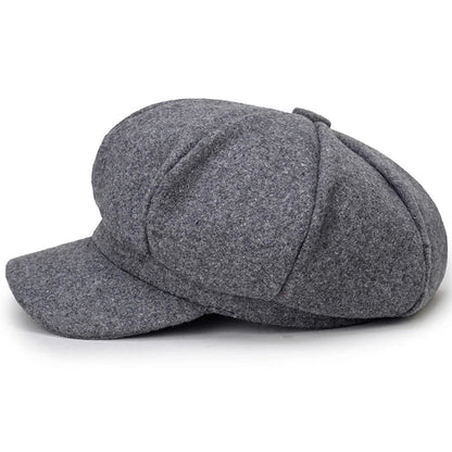 Solid Color Woolen Beret - Fashionable Cotton Hat, Windproof, Universal Fit for Men & Women, Autumn and Winter