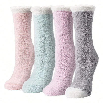 4 Pairs Women's Winter Fuzzy Socks – Thick Thermal Soft & Fluffy Slipper Socks for Home & Sleeping
