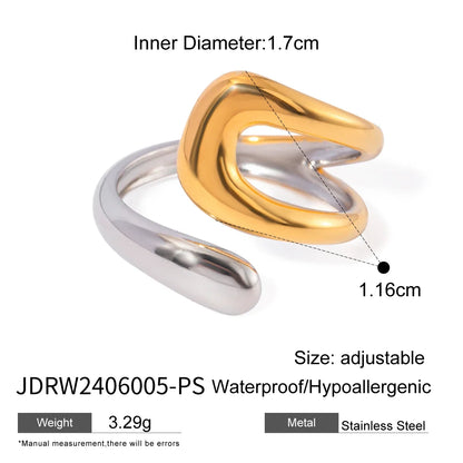 Vintage 18K Gold Plated Stainless Steel Ring – Double Line Irregular Open End Jewelry for Women