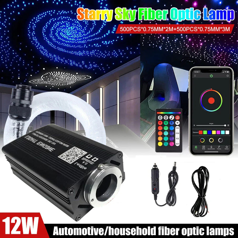 12W RGBW Starry Sky Car Ceiling Light - Fiber Optic APP Control Interior Atmosphere Light for Car & Home Decor
