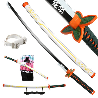 41" Demon Slayer Tanjiro Katana Sword – Samurai Cosplay Prop with Belt & Holder for Halloween Decoration