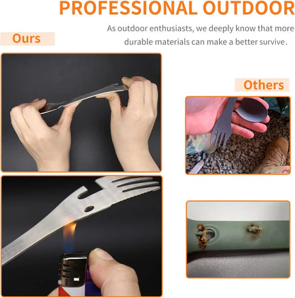 5-in-1 Tactical Spork — Stainless Steel Spoon, Fork, Knife, Can & Bottle Opener Combo for Camping & Hiking