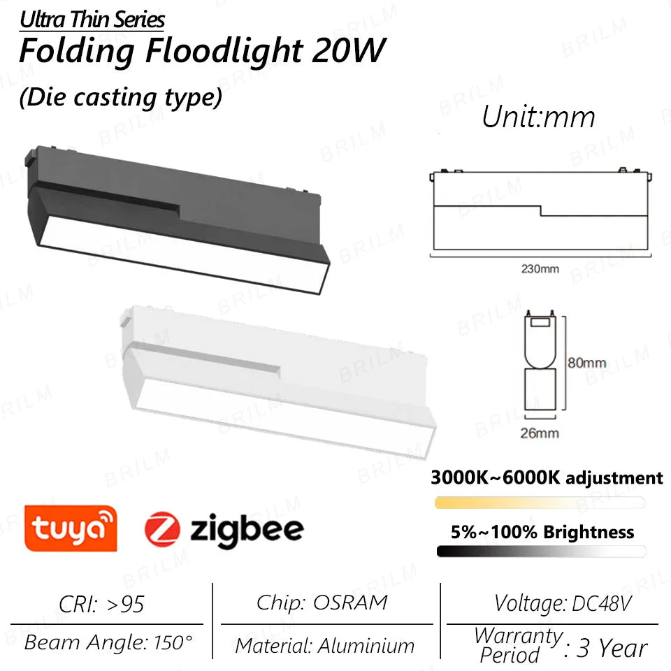 Ultra-Thin 6mm Magnetic Track Light – Dimmable LED Spot Lamp with Smart Tuya Zigbee Gateway