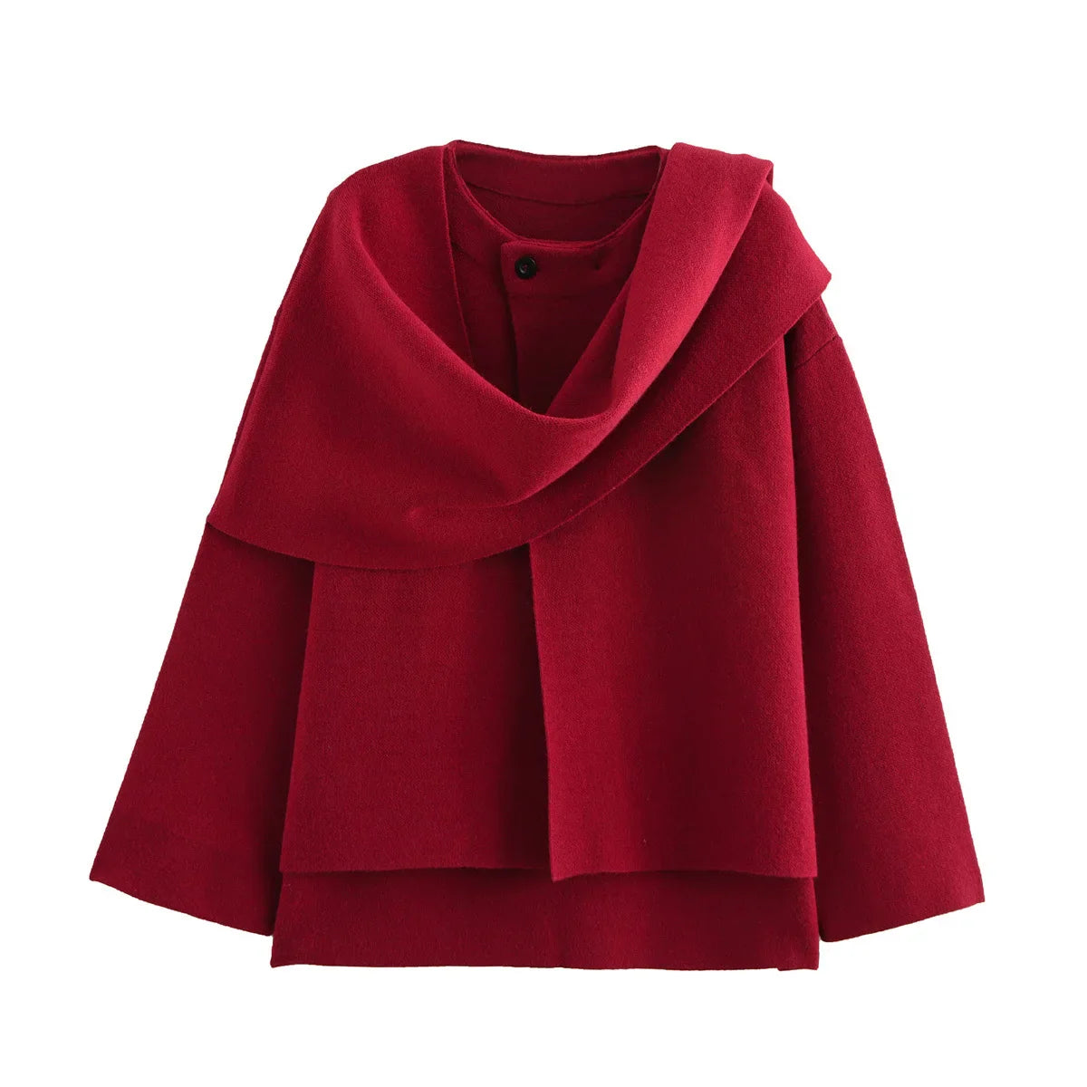 TRAF 2023 Winter Women's Scarf Coat – Long Sleeve, Knitted Asymmetric Jacket, Streetwear Casual Outerwear