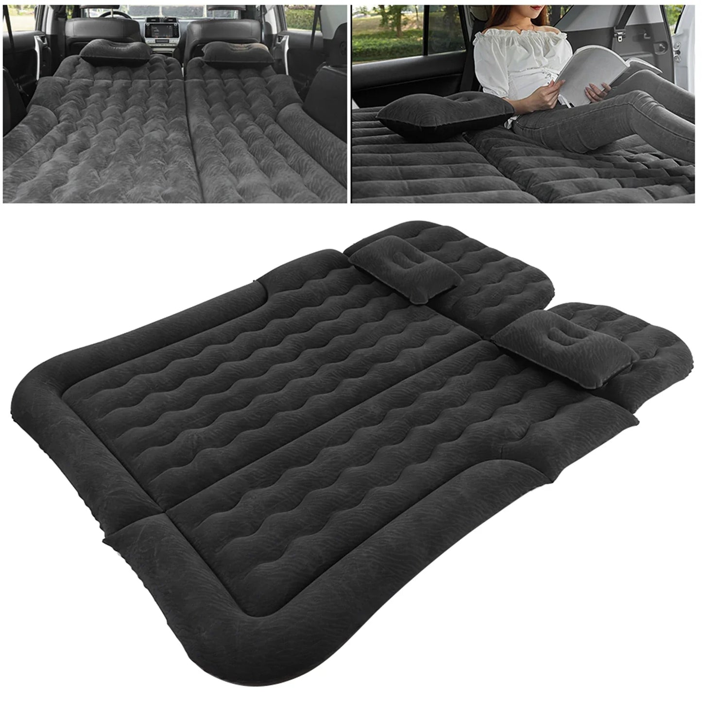 2-in-1 Car Inflatable Bed – PVC Flocking Travel Mattress & Soft Cushion for Car & SUV