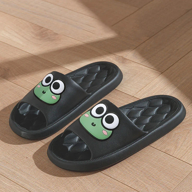 Summer Cartoon Frog Beach Slides – Anti-Slip Bathroom & Home Flip Flops, Soft Comfortable Sandals