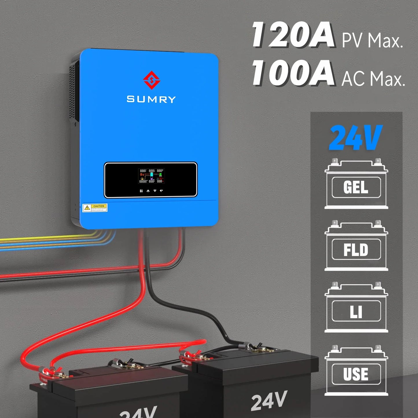 Sumry 3.6kW Hybrid Solar Inverter 24V – Dual Output 110/120V, 120A MPPT, Pure Sine Wave for Home