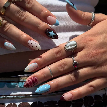 24pcs Goldfish Pattern Almond Press-On Nails – Simple Nude Pink Wearable Detachable False Nail Manicure Set