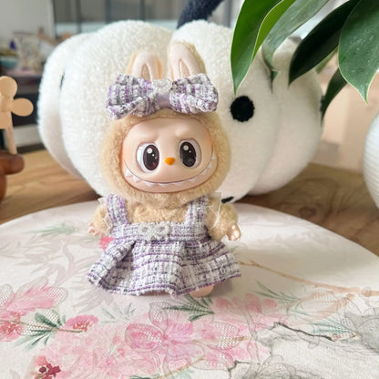Labubu Sitting Party Series - Classic Grid Dress with Small Fragrance, v1 & v2 Doll Clothes, Kid Gift