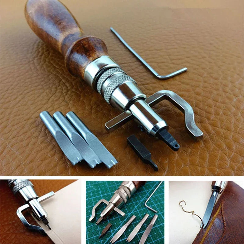 7-in-1 Professional Leather Craft Tool – Adjustable Stitching, Slotting & Creasing Trimmer for DIY Handmade Leatherwork