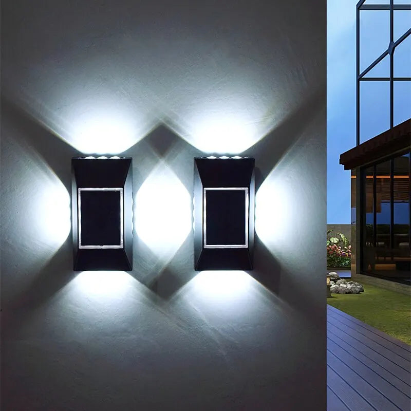 12 LED Solar Wall Lamp – Outdoor Waterproof, Four-Sided Glowing Light for Staircase, Villa, and Balcony Lighting