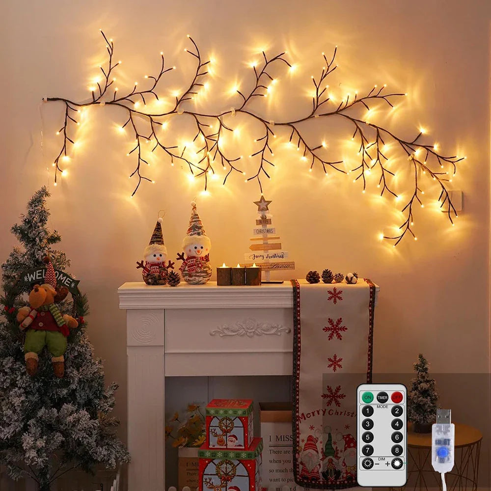 96 LED Outdoor USB Tree and Vine Light - 8 Mode Indoor Christmas Fireplace Atmosphere Light for Room Wall Decorations and Nightlights