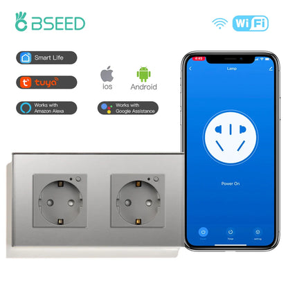 Bseed Smart WiFi Socket – EU Standard Intelligent Outlet, Compatible with Tuya App, Google & Alexa, Timer Function Home Improvement Plug