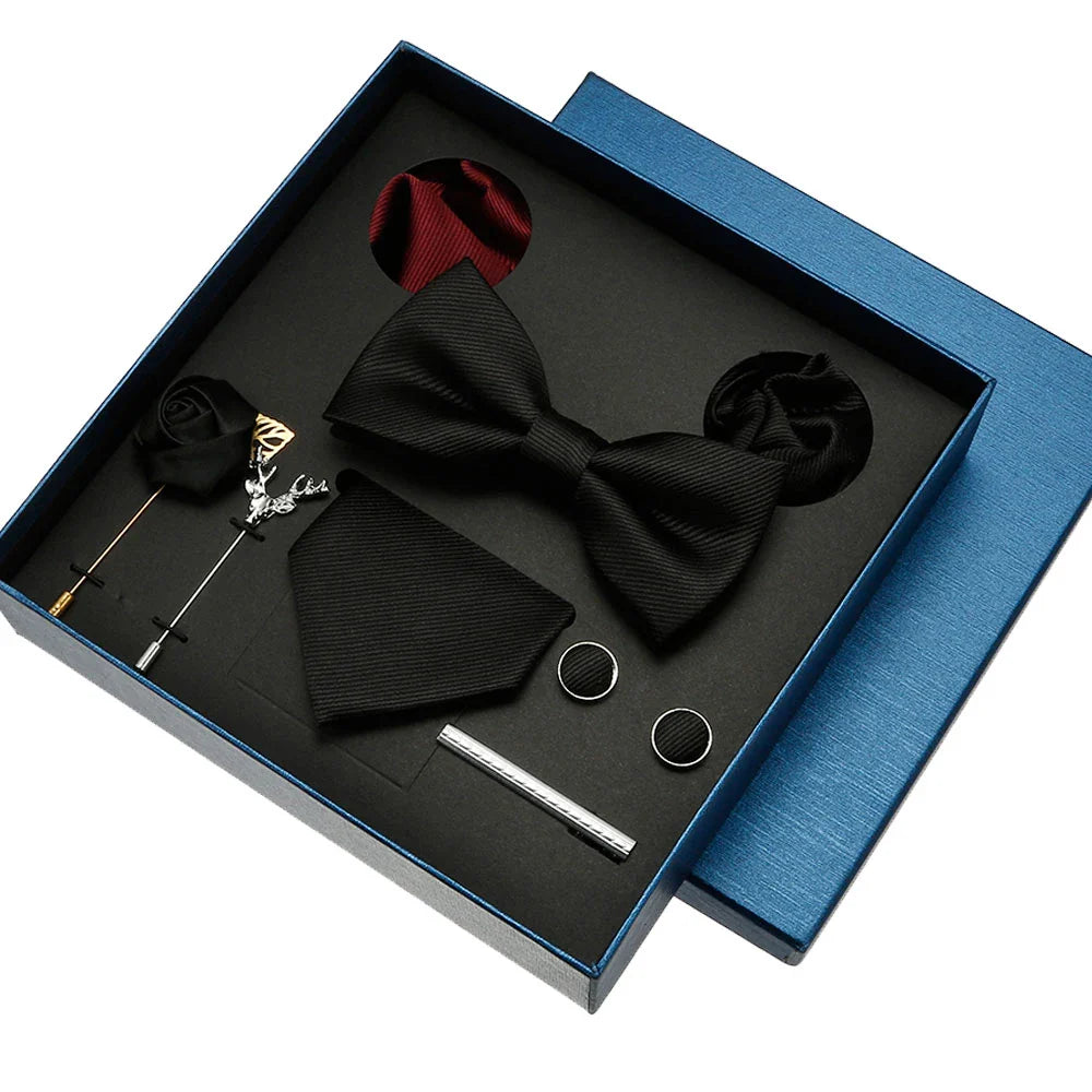 Red & Blue Classic Silk Tie Set for Men - Pocket Square & Cufflinks, Solid Color Necktie for Parties & Weddings