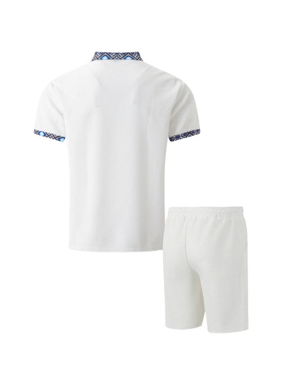 2025 Men's Summer Waffle Knit Short Set – Solid Color Zip-Up Lapel Shirt & Shorts | European & US Style