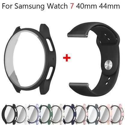 Samsung Galaxy Watch 7/6/5/4 Accessory Set – Tempered Glass Screen Protector, Silicone Strap & Protective Case (40mm/44mm, 2-Pack)