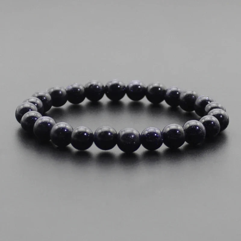 8mm Natural Stone Beaded Bracelet - Black Onyx Lava Tiger Eye Agate Quartz Chakra Yoga Energy Jewelry for Men & Women
