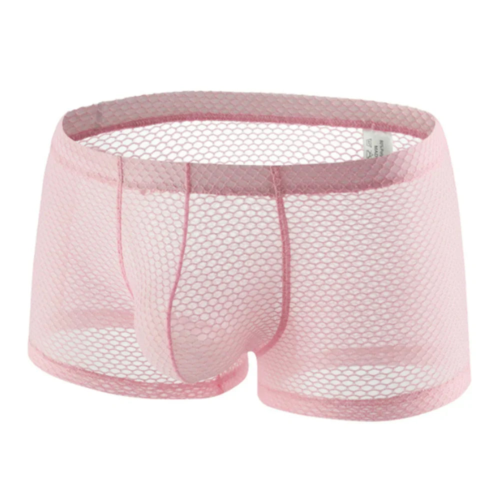 Men's Fishnet Mesh Boxer Shorts - Sexy Hollow Out Low Waist U Pouch Transparent Underwear Trunks Plus Size