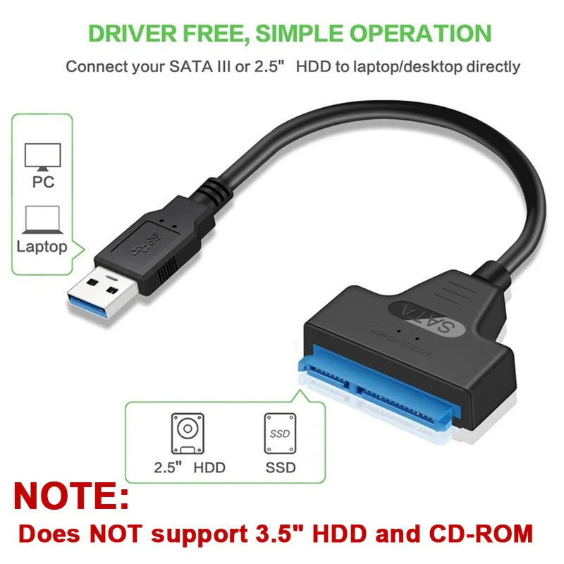 SATA to USB 3.0 Cable – 6 Gbps Adapter for 2.5 Inch External HDD/SSD, SATA III 22-Pin to USB 3.0 Cord