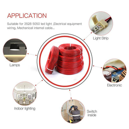 2-Pin Electrical Wire – Tinned Copper 18/20/22/24/26 AWG Insulated PVC Extension Cable for LED Strip, Red & Black