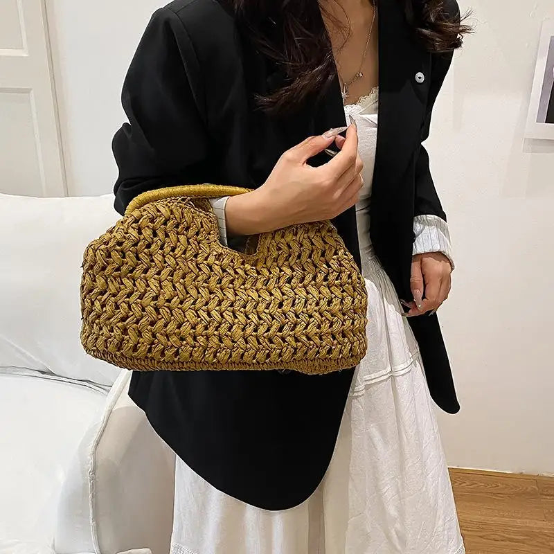 Fashion Elegant Woven Handbag — Female Beach Straw Underarm Bag, Versatile Shoulder & Evening Bag for Women Gifts