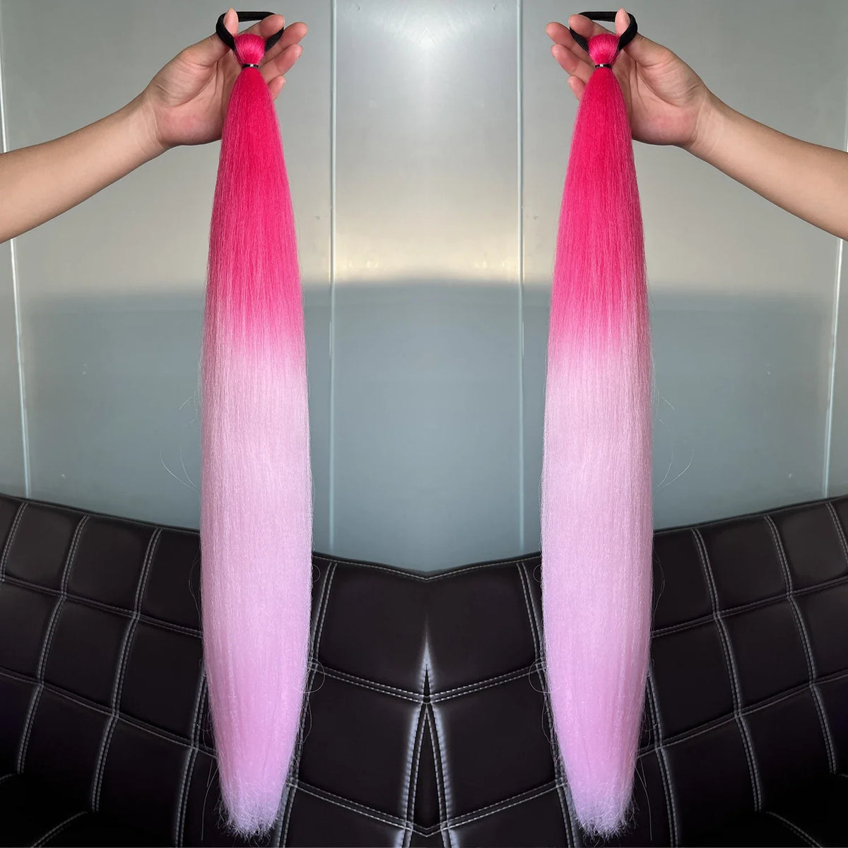 2Pcs Purple Synthetic Ponytail Extensions – Long Straight Hair Accessories with Rubber Bands for Women & Halloween