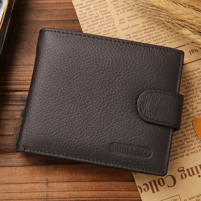 Genuine Leather Men’s Wallet – Premium Real Cowhide Short Black Wallet, Stylish Portefeuille Homme Purse