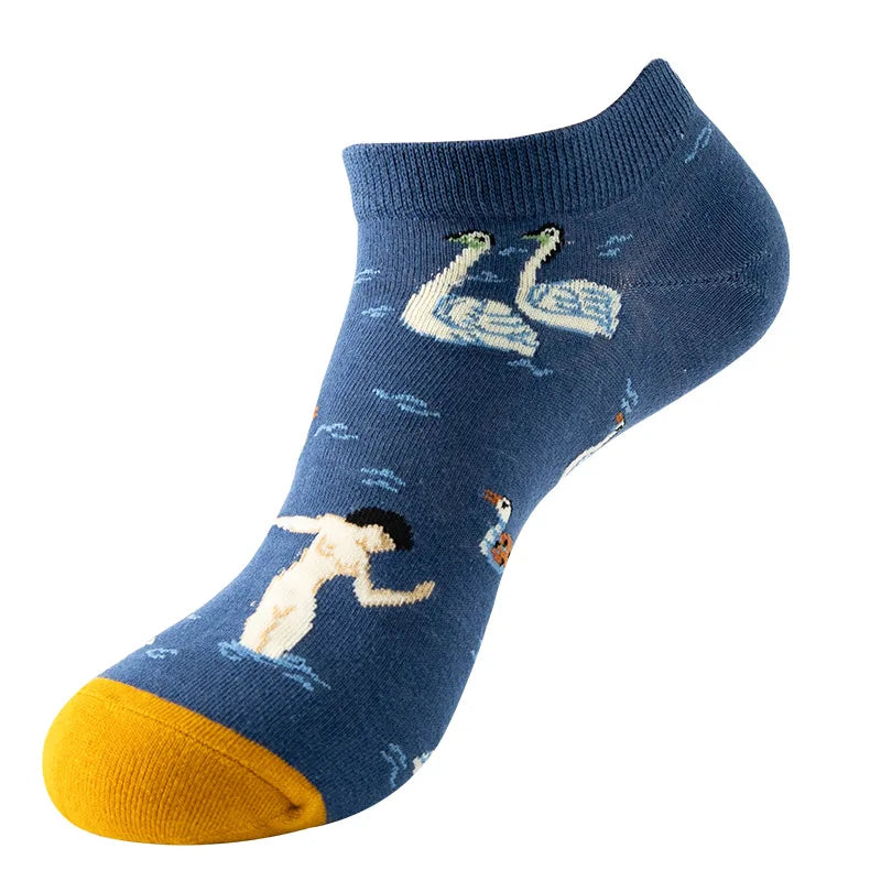 40-Style Colorful Cotton Ankle Socks – Fashion Novelty Short Socks for Men & Women, Funny Animal, Food & Avocado Casual Designs