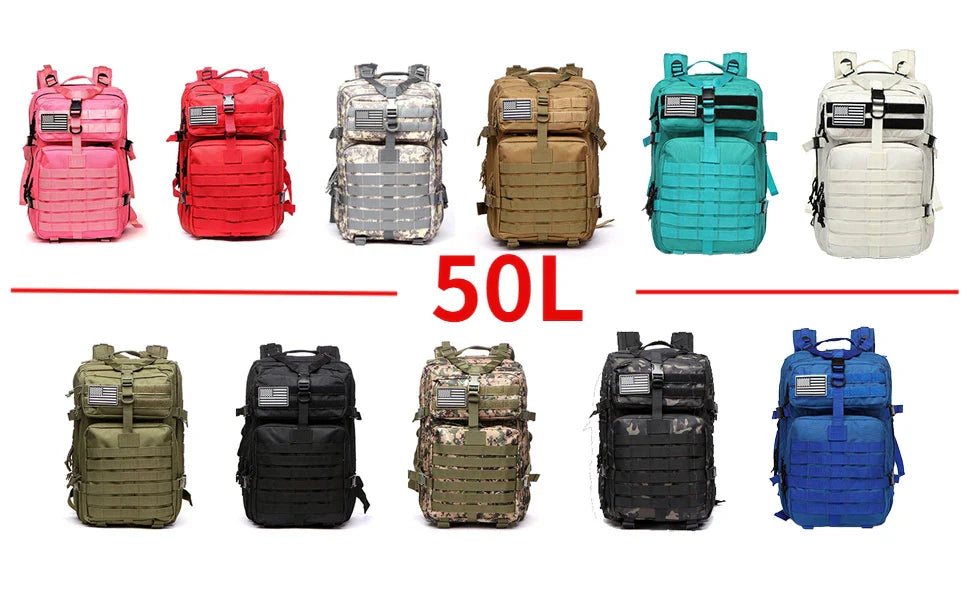 30L/50L Waterproof Nylon Backpack – 1000D Tactical Outdoor Bag for Camping, Hiking, Fishing & Hunting