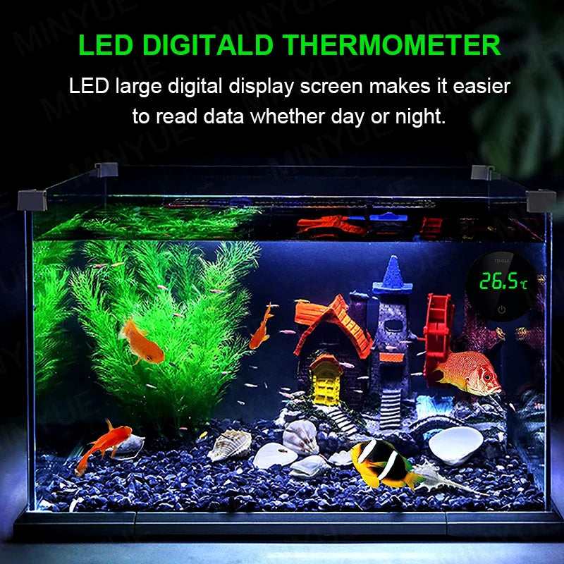 MINYUE LCD Digital Aquarium Thermometer – High Precision External Fish Tank Thermometer with Type-C Charging (-9.9 to 50℃)