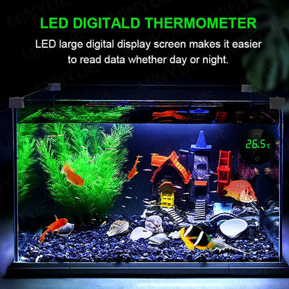 MINYUE LCD Digital Aquarium Thermometer – High Precision External Fish Tank Thermometer with Type-C Charging (-9.9 to 50℃)