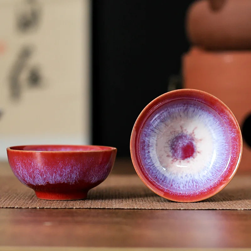 45ml Household Ceramic Teacup – Kiln Change Satin Blue Master Cup for Tea Tasting & Jianzhan Teahouse Teaware