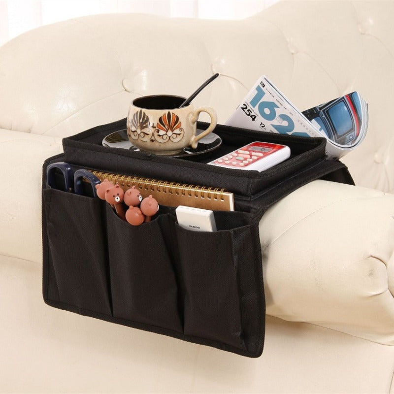 Couch Armrest Storage Organizer — 6-Pocket Remote Control Holder Bag for TV Sofa