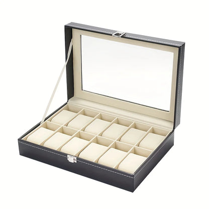12-Slot Watch Organizer Display Case — Synthetic Leather Storage with Lock & Removable Pillows for Men, Travel & Gifts