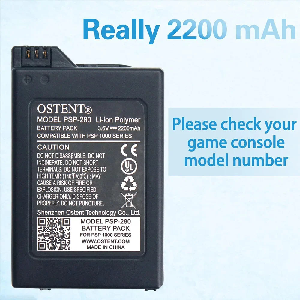 OSTENT 2200mAh 3.6V Rechargeable Lithium Battery for Sony PSP1000 PSP-280