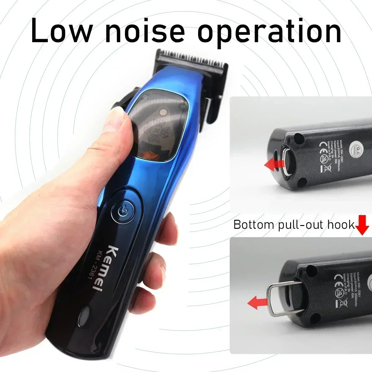 Kemei 2361 Professional Hair Clipper – 10000RPM Magnetic Motor, DLC Blade, Base Charger, Hair Trimmer for Men