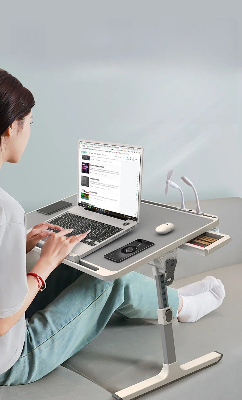 Adjustable Laptop Bed Tray Table – Portable Foldable Standing Desk with Storage Drawer for Sofa & Lap Use