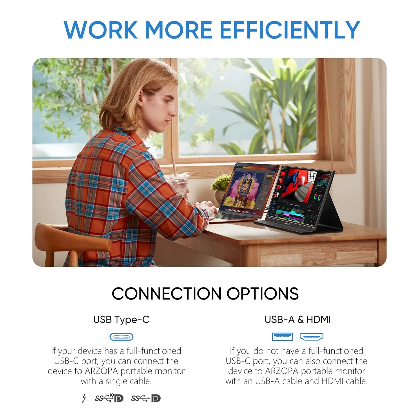Arzopa 15.6" FHD Portable Monitor – 1080P IPS Second Screen for PC, Laptop, Mac, Xbox, PS4 & Switch