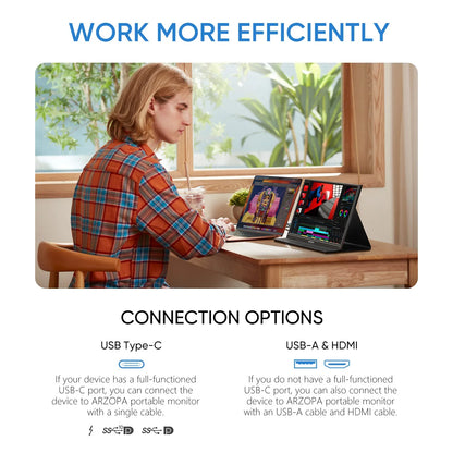 Arzopa 15.6" FHD Portable Monitor – 1080P IPS Second Screen for PC, Laptop, Mac, Xbox, PS4 & Switch