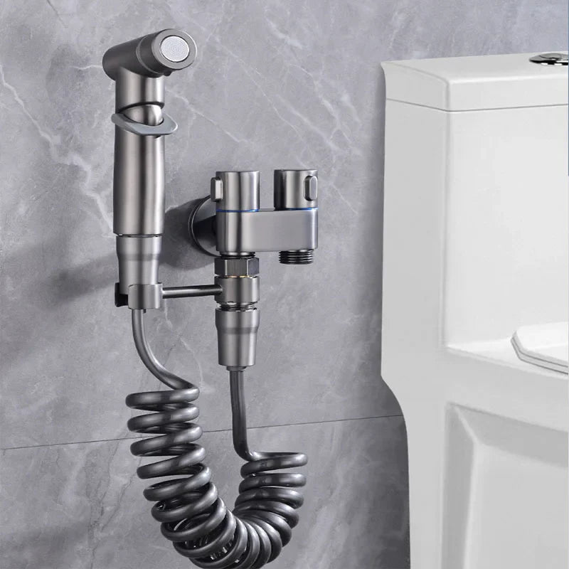 Stainless Steel Handheld Bidet Sprayer – Hygienic Toilet Faucet with Shower Head & Double Outlet Design