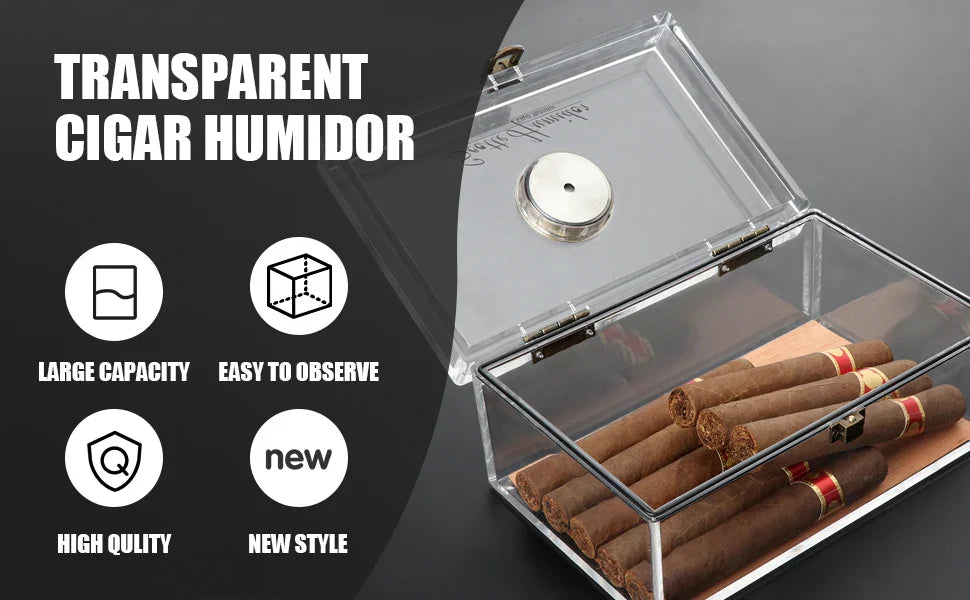 Scotte Acrylic Cigar Case Humidor – Holds 20 Cigars, Includes Hygrometer, Humidifier, Cigar Cutters, Punch & Accessories
