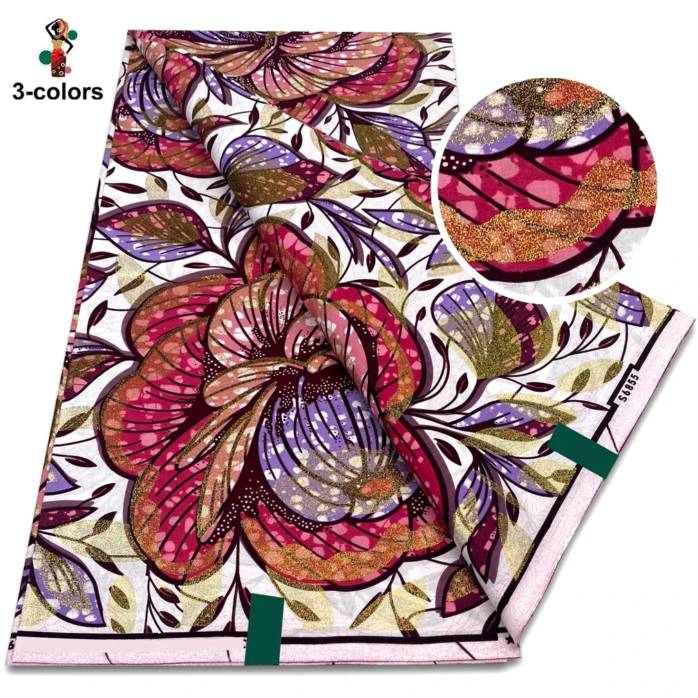 Premium Gold Print Pagne Fabric - 100% Cotton African Real Wax Ankara Grand SUP Nigerian Fabric